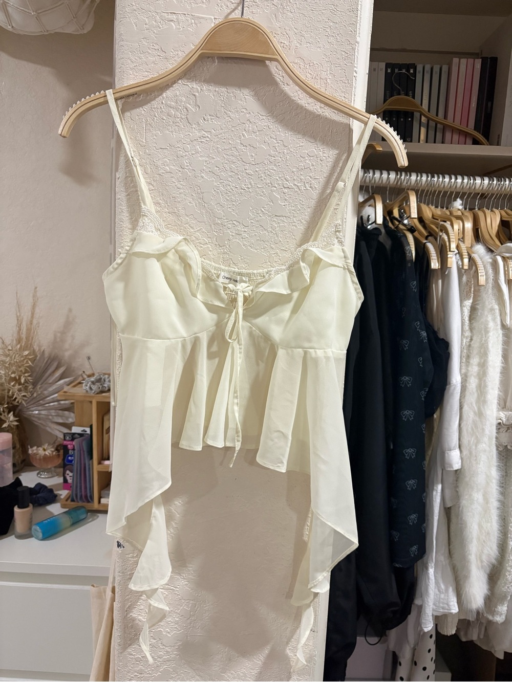 Tilly's Cream Ruffled Tie-Front Cami
